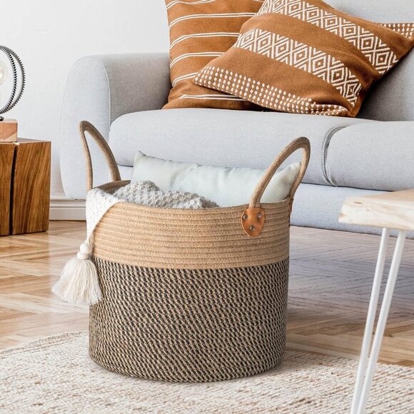 Wicker Laundry Basket With Handles, Storage Baskets for Decor, Rope Basket for B - Picture 4 of 8